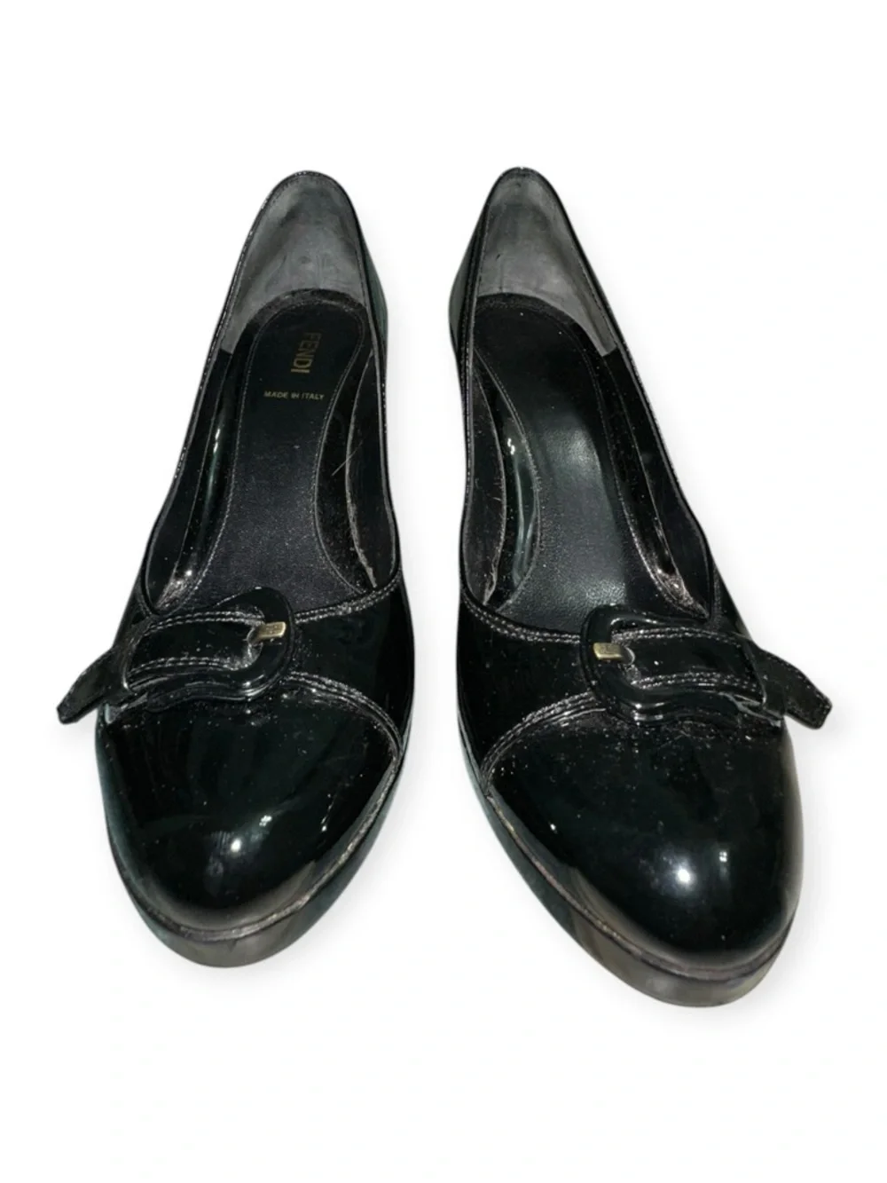Fendi Black Patent Leather B-Buckle Pumps + Dust Bag, 8